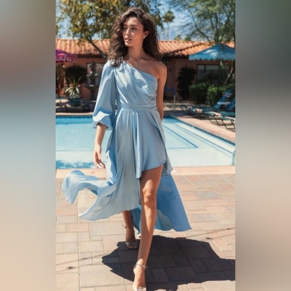 Mac Duggal One-Shoulder Light Blue Dress